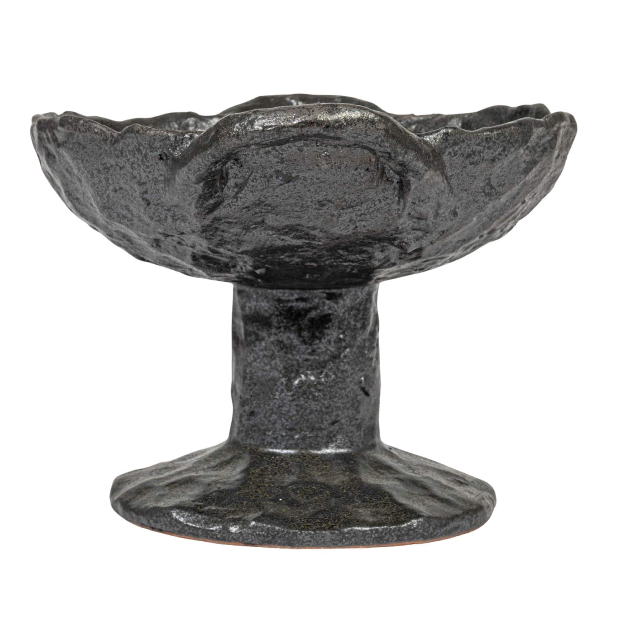 Hello Honey® 9.5" Black Stoneware Footed Plate with Handles & Reactive Glaze